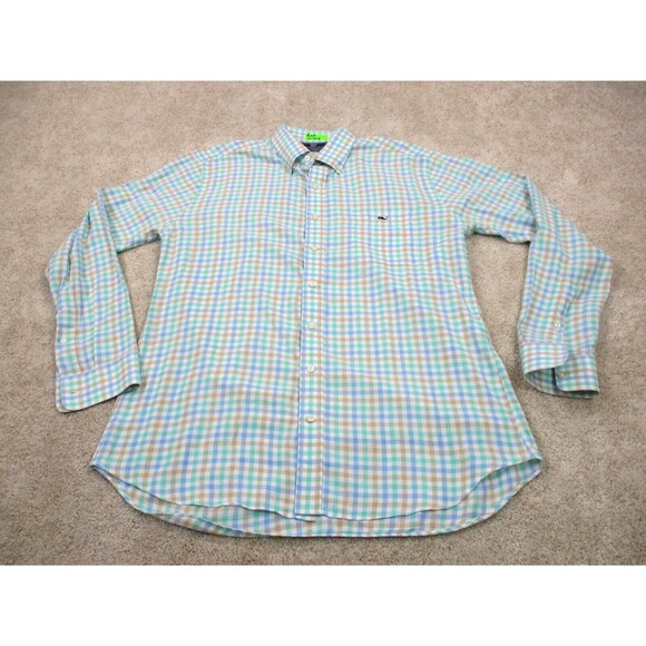 Vineyard Vines Shirt Men Extra Large XL Slim Green Blue Whale Tucker Button Up - Picture 1 of 10